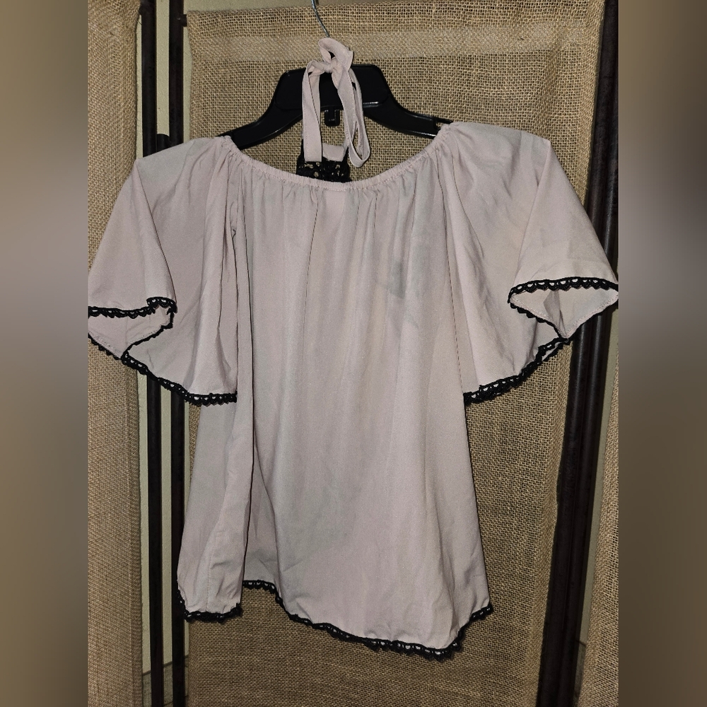 Women's Women's Mia Belle Girls Top Pink  with Black Lace Halter Size Small - Picture 8 of 8